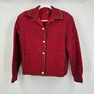 Baroque Silk Red Beaded Women Jacket Sz S Holiday Luxe Statement Evening Festive